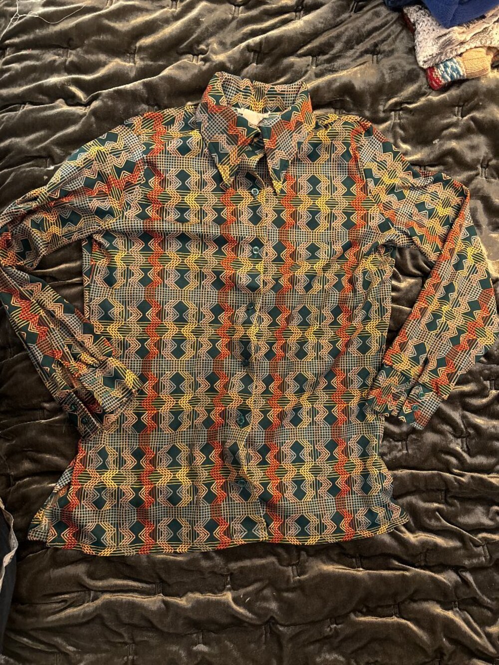 Mens True Vintage 70s Green Disco Shirt